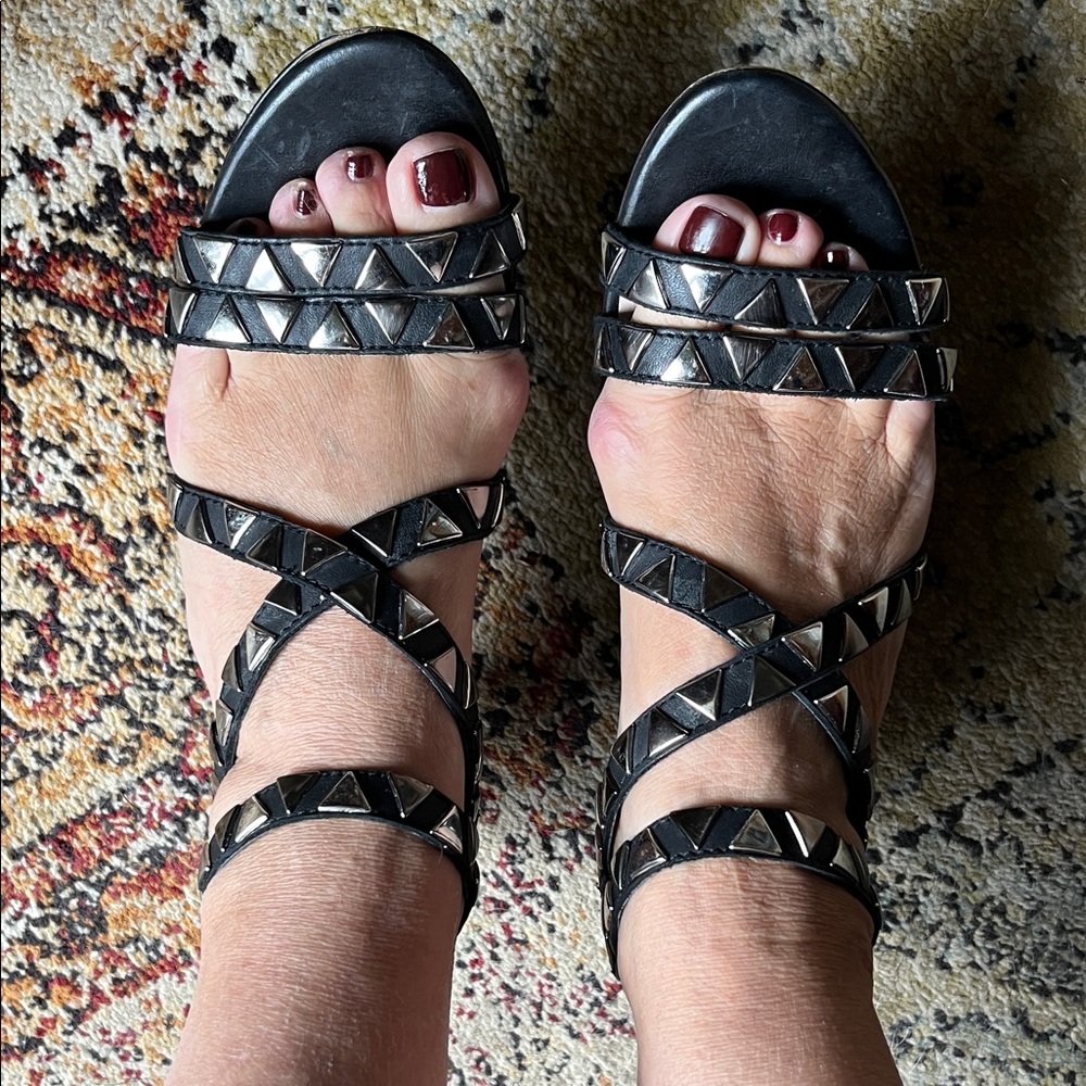 Vince Camuto Black Sandals with Silver Studs